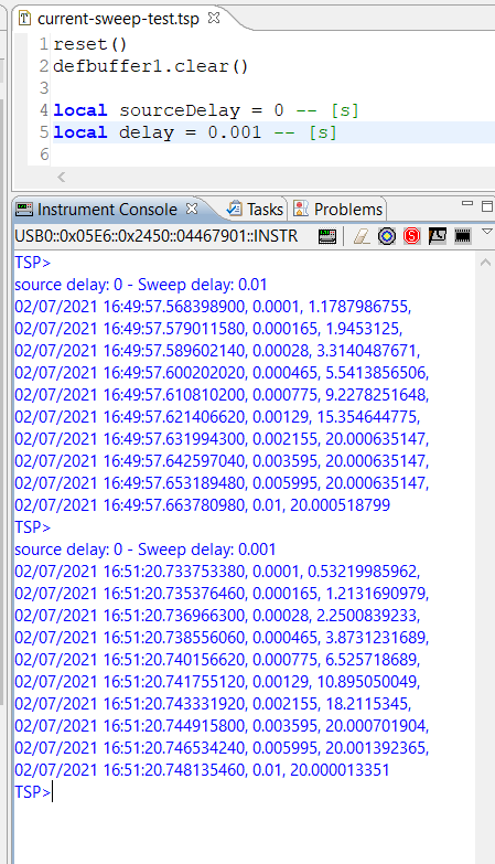 sweep test - dealy 1ms